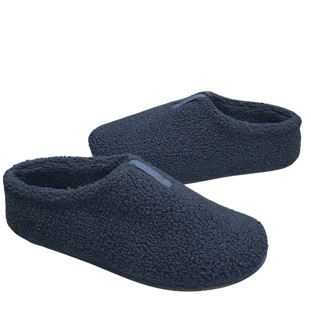 Bombas Sunday Slippers Mens 13 Navy Blue Soft Faux Fur Cabincore Minimalist Cozy